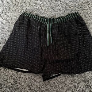 Free People Black Dot-Print Lounge Shorts with Green-Striped Waistband